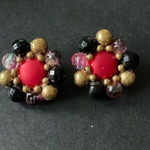 Vintage clip earrings Karu Arke red gold